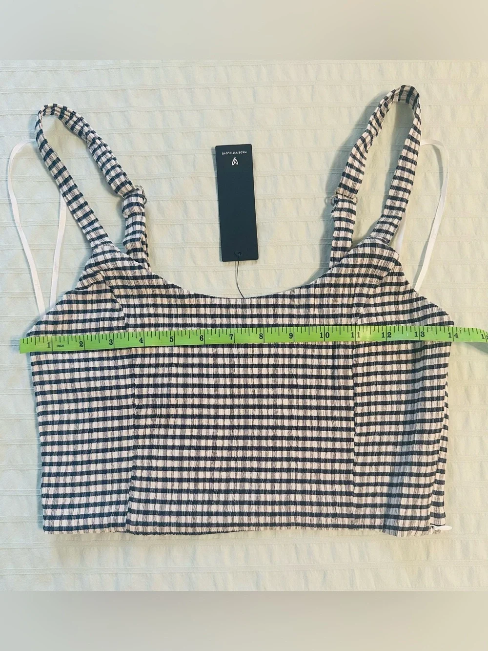 NWT Navy Blue Gingham Square Neck Cropped Tank Top - Small